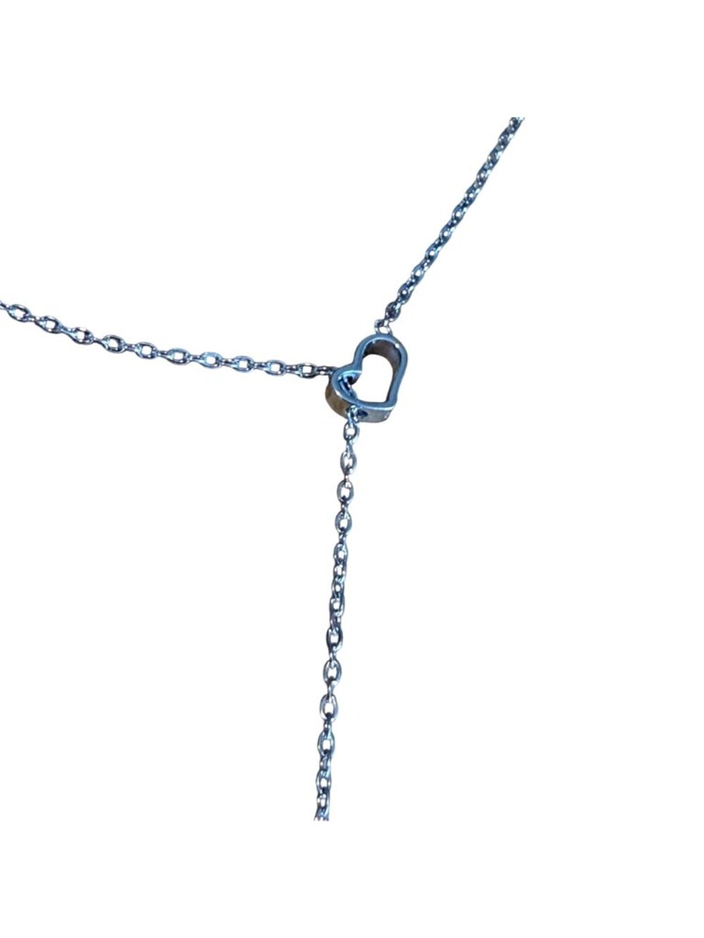 Dual Heart Pendant Necklace Blue Silver Stainless Steel Y Necklace Charm - Picture 5 of 6